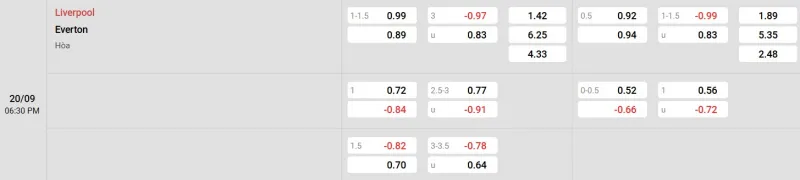 Trên đây là tỷ lệ kèo trận đấu Liverpool - Everton